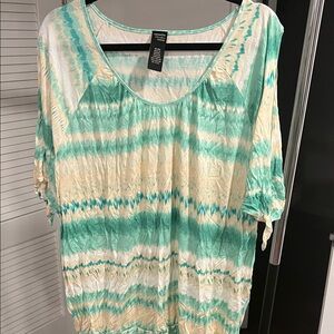 Rafaella Mint & Cream Tie-Dye Scoop Neck Tunic